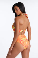 Chasing Sunsets Abstract Underwire Cut Out 1 Piece Swimsuit - Orange/combo