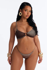 Marisa Striped Ombre 3 Piece Bikini & Skirt Sunsuit - Brown/combo