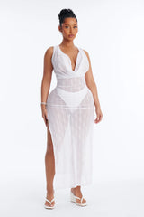 Sunshine Living Mesh Cover Up Cowl Midi Dress - White