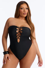 Nadia 1 Piece Criss Cross Strapless Swimsuit - Black