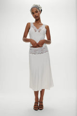Harper Satin Lace Midi Skirt - Heaven