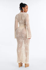 Paige Crochet 2 Piece Floral Swim Cover Up Set - Cream