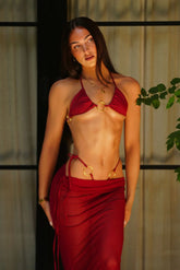 Ellie O Rings 3 Piece Bikini & Skirt Set - Burgundy