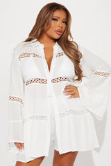 Breezy Paradise Linen Circle Cover Up Shirt Dress - White