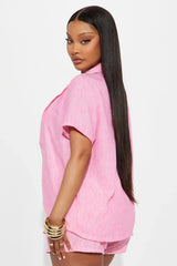 Keep It Simple Gauze Cover Up Shorts Set - Pink