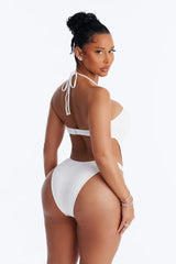 Summer On Repeat Ribbed 1 Piece Halter Bralette Cut Out Swimsuit - White