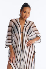 Leni Striped Swim Cover Up Kimono - Black/White