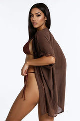 Off Duty Linen Swim Cover Up Shirt - Chocolate