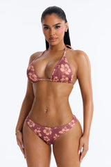 Reyna 2 Piece Floral Triangle Bikini Set - Brown/combo