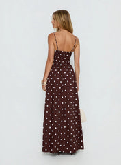 Ryna Scoop Maxi Dress Brown Polka Dot