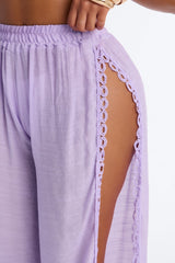 Beachside Breeze Linen High Side Slit Cover Up Pants - Lavender