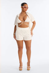 Cristal Textured Swim Cover Up Short Set - White