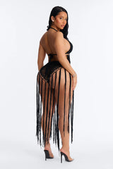 Desert Dreams 2 Piece Halter Bralette Crochet Fringe Sunsuit - Black