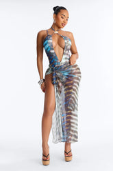 Lena Abstract Straps 2 Piece Bikini skirt Set - Green/combo