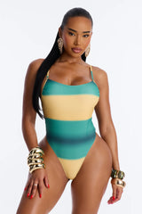 Float My Boat 1 Piece Striped Ombre Swimsuit - Green/combo
