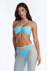 Alejandra Rain Drops Bandeau 3 Piece Bikini & Skirt Set - Blue