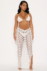 Very Demure Lace Crochet 3 Piece Bikini & Maxi Skirt Set - Ivory