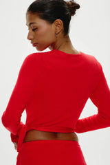 Whisper Long Sleeve Wrap Top - Cherry