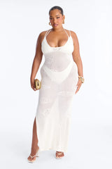 Oliva Crochet Seashells Maxi Swim Cover Up Dress - White