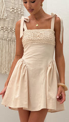 Nari Tie Strap Mini Dress - Beige