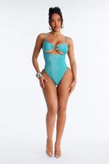 Ophelia Swirl Hardware Shimmer 1 Piece Swimsuit - Teal