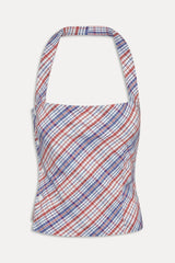 Sterling Cotton Wrap Halter Top - Americana Plaid
