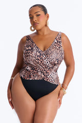 Unstoppable Wild Catch Mesh Cutout 1 Piece Swimsuit - Leopard