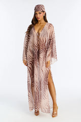 Amelie Maxi Cover Up Kaftan & Matching Headscarf - Brown/combo