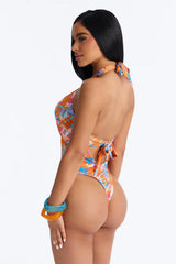Pass The Sunscreen Cut Out 1 Piece Swimsuit - Orange/combo