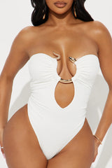 Summer Charm Snake Hardware Strapless 1 Piece Swimsuit - White