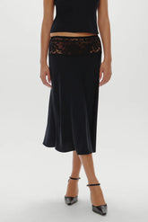 Harper Satin Midi Skirt - Black