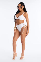 Tie Me Down Lace Up High Waist Bikini Bottom - White