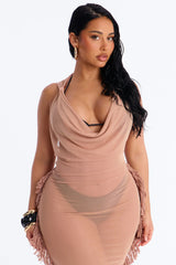 Keep Cool Fringe Hooded Mesh Cover Up Maxi Dress - Mocha