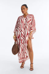 Wave Whispers Swim Cover Up Kaftan Dress - Brown/combo