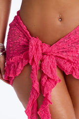 Alaina Lace Ruffle Swim Cover Up Mini Sarong - Hot Pink