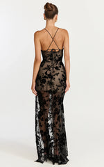 Violeta Maxi Dress - Corset Front Burnout Dress in Black