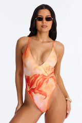 Mila Hibiscus Print One Piece Swimsuit - Orange/combo