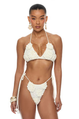 Island Living Floral Applique 3 Piece Crochet Sunsuit Set - Ivory