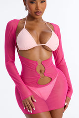 Find Your Groove Mesh Swim Cover Up Mini Dress - Hot Pink