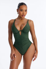 Happiest Hour 1 Piece Ruched Underwire Swimsuit - Olive