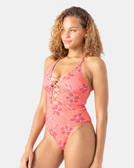Garden Twirl Plunge Lattice Front One Piece Swimsuit