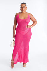 Oliva Crochet Seashells Maxi Swim Cover Up Dress - Fuchsia