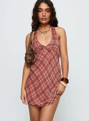 Laraline Halter Mini Dress Red Check