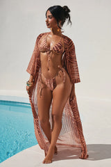 Summer Spritz II 3 Piece Bikini Kimono Set - Brown/combo