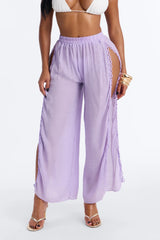 Beachside Breeze Linen High Side Slit Cover Up Pants - Lavender