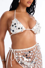 Drinks On The Beach Bikini And Coverup Skirt Set - Silver