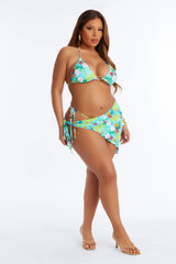 In Bloom 3 Piece Bikini & Sarong Set - Blue/combo