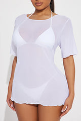 Shaina Ripped Cutout Mesh Cover Up - White