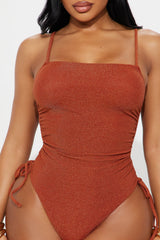Roxanne Ruched Shimmer 1 Piece Swimsuit & Cover Up Skirt Set - Rust