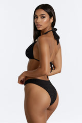 Can't Beat This 2 Piece Ribbed Triangle Bikini Set - Black